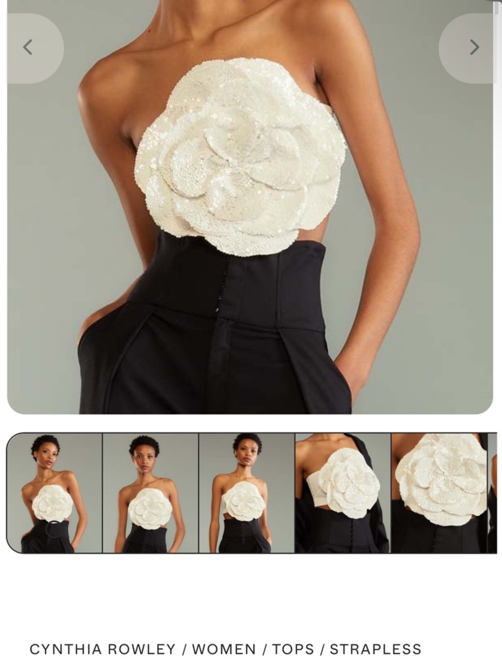 Cynthia Rowley Ivory Strapless Bandeau with Floral Sequin Panels